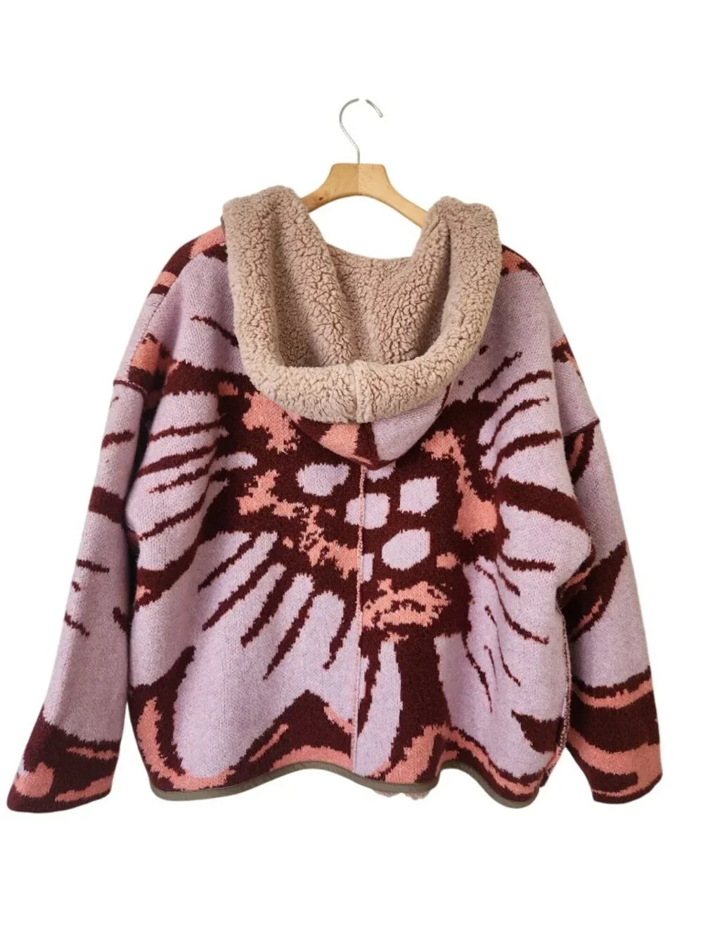 Free People Reversible Winter Chill Floral Sherpa Teddy Jacket Cardigan Cozy - Picture 2 of 10